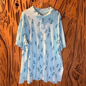 Turquoise Polo Shirt with Pineapple Print. Men’s Size 3XL